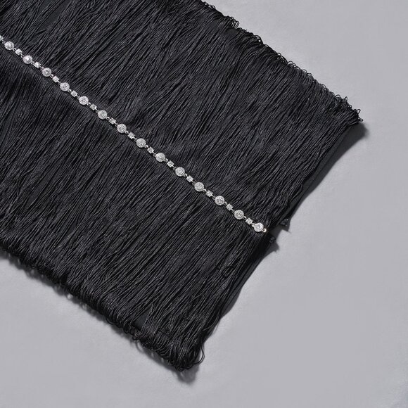 Black Sequin Fringe Maxi Dress - Sparkle Halter Neck Evening Gown! - Picture 8 of 11